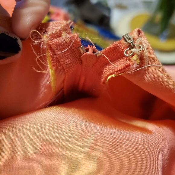 Vintage 80s Peach Ombre Poofy High Low Fit and Flare 3D Floret Prom Dress - Picture 11 of 13